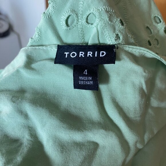 GUC Torrid 4X Green Eyelet Ruffle Sleeve Babydoll Top - Picture 7 of 9